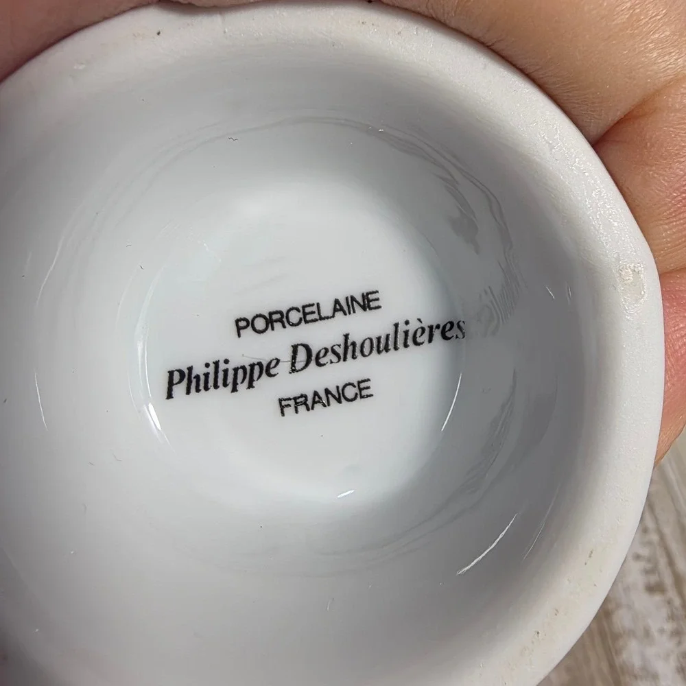 Vintage Philippe Deshoulieres ‎ Lourioux France White Porcelain Vase Grape Cruet